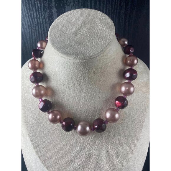 unbranded Jewelry - Vintage Pearly & Red Brown Bead Necklace Retro MCM
